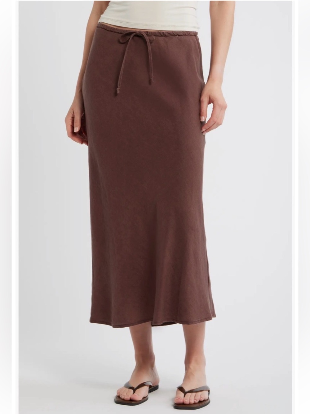 Marine Layer Avery Linen Blend Midi Skirt Chocolate NWT